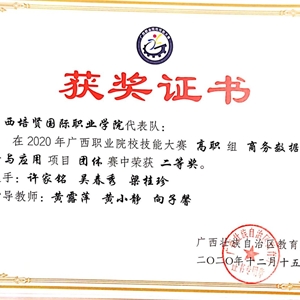 我院市场营销专业代表队获2020年广西职业院校技能大赛高职组商务数据分析二等奖